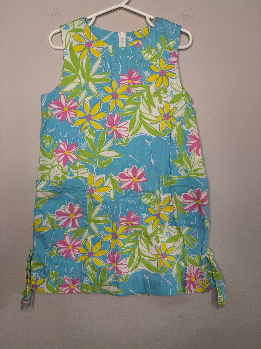 Lilly Pulitzer Girls "Shoo Fly" Blue Pink Floral Shift Dress Size 5 - [993]